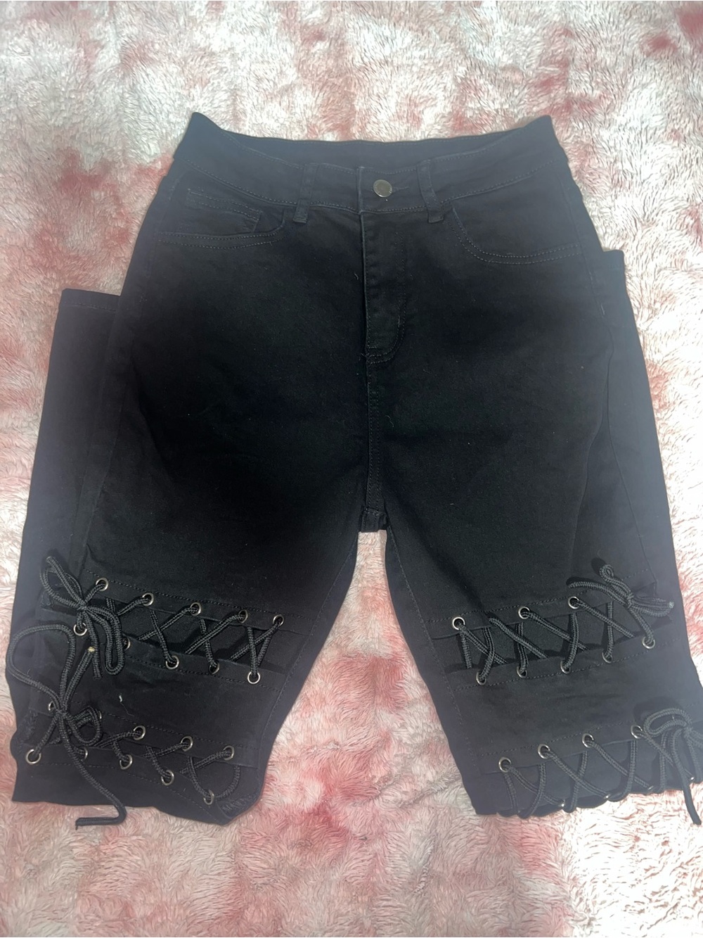 High rise cut out cross cross lace up pants